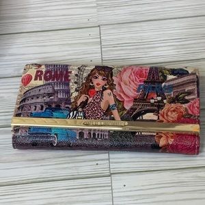 Noble Exchange Large Capacity Wallet Clutch With Strap Shabby Chic Like New